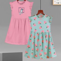 HELLCAT Girls Pack of 2 Printed Flutter Sleeves Cotton Fit and Flare Dresses-image-97