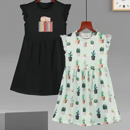 HELLCAT Girls Set 2 Cotton Printed Flutter Sleeve A-Line Dress-picture-51