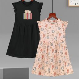 HELLCAT Girls Pack Of 2 Ruffles Cotton Fit & Flare Dress-picture-48
