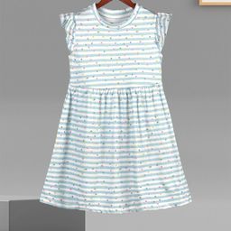 HELLCAT Girls Striped Flutter Sleeves Cotton Fit and Flare Dress-image-41