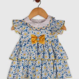 BAESD Girls Floral embroidered Peter Pan Collar Flutter Sleeve Cotton Layered A-Line Dress-image-32