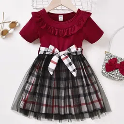 BAESD Girls Checked Ruffled Fit and Flare Dress-17