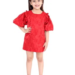 KidsDew Girls Red Jacquard A-Line Dress-20