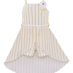 Wish Karo Yellow Striped Satin A-Line Dress-image-95