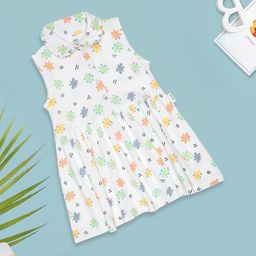 MeeMee Girls Floral Print Shirt Collar Cotton A-Line Dress-image-94