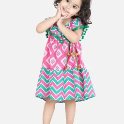 BownBee Girls Pink Geometric Printed Dress-picture-41