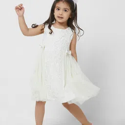 TIC TAC TOE Off White Floral A-Line Dress-image-73