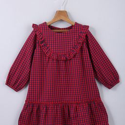 Beebay Girls Red & Blue Checked A-Line Dress-picture-27