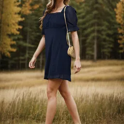 RARE Navy Blue Square Neck A-Line Dress-picture-1