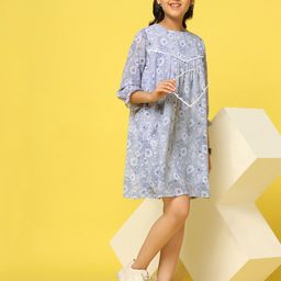 FASHION DREAM Floral Printed Bell Sleeves Chiffon A-Line Dress-20