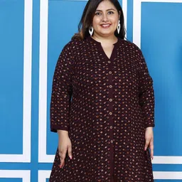 Swasti Printed Plus Size Mandarin Collar A-Line Dress-picture-11