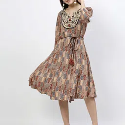 COSMIC TRIO Women Ethnic Motifs Embroidered A-Line Dress-image-56