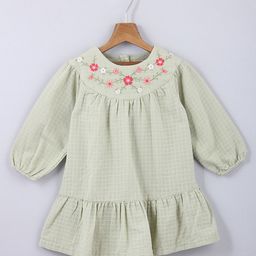 Beebay Girls Green Floral Embroidered A-Line Dress-image-51