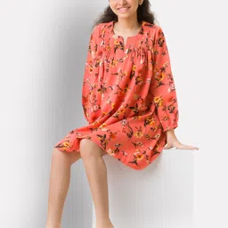 Uptownie Lite Peach-Coloured & Black Floral Crepe A-Line Dress-18