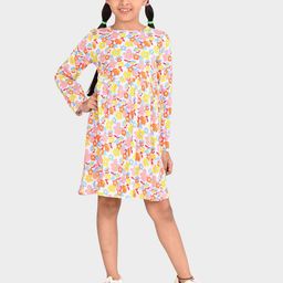 BONKIDS Girls Floral Print Cotton A-Line Dress-picture-17