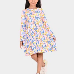 BONKIDS Girls Abstract Printed Cotton A-Line Dress-30