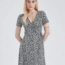 DeFacto Floral Printed V-Neck Wrap Dress-image-94