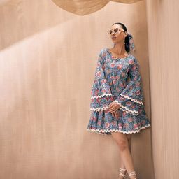Pink Paprika by SASSAFRAS Round Neck Floral Print Fit and Flare Dress-image-33