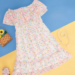 Pantaloons Junior Girls Floral Printed Off-Shoulder Ruffles A-Line Dress-image-71