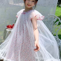 StyleCast Girls White & Red Floral Print Pure Cotton Flutter Sleeve Layered A-Line Dress-picture-4