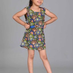Creative Kids Girls Abstract Printed Belted Cotton A-Line Dress-image-9