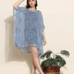 Aditi Wasan Paisley Printed V-Neck Flared Sleeve Semi Sheer Kaftan Dress-image-21