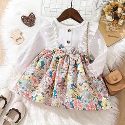BAESD White & Multicoloured Floral Print A-Line Dress-7
