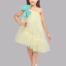 Pink Chick Girls One Shoulder Bow Detail Tulle Net A-Line Dress-image-79