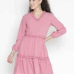 DRAAX Fashions V-Neck Ruffles Tiered A-Line Dress-image-28