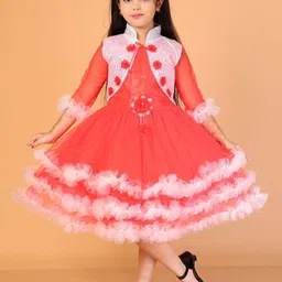 Jhilik Garments Girls Self Design Net A-Line Dress-9