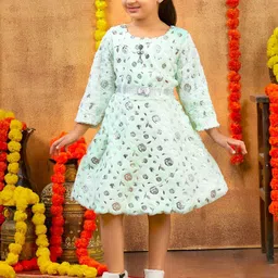 BAESD Girls Printed Woollen A-Line Dress With Belt-picture-53