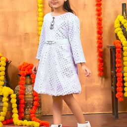 BAESD Girls Printed Woollen A-Line Dress With Belt-picture-19