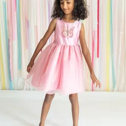 A Little Fable Girls Embellished Round Neck Gathered Fit & Flare Dress-image-73