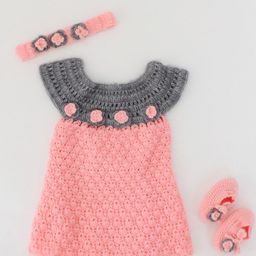 Woonie Peach Coloured A-Line Dress With Headband & Booties-image-12