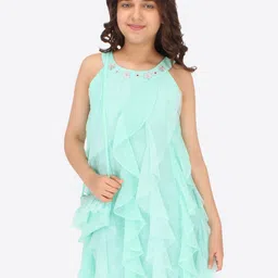 CUTECUMBER Girls Halter Neck Applique Net A-Line Dress-picture-46
