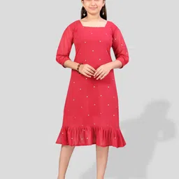 BAESD Girls Square Neck Georgette A-Line Dress-image-23