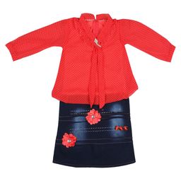 BAESD Polka Dot Printed Georgette Mandarin Collar A-Line Dress-picture-9