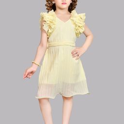 Pink Chick Girls Self Design Flutter Sleeve Ruffled Georgette A-Line Dress-12
