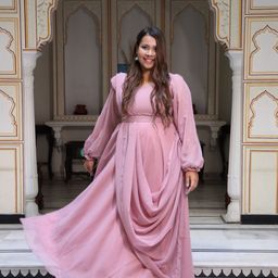 Swadeshi Shringaar Sweetheart Neck Puff Sleeves Gathered Fit & Flare Maxi Dress-picture-37