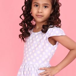 V-Mart Girls Polka Dot Printed Gathered Cotton  A-Line Dress-picture-49