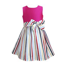 A T U N Fuchsia & Multicoloured Striped A-Line Dress-picture-14