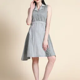 Rudraaksha Creations Striped Sleeveless Cotton A-Line Dress-picture-35