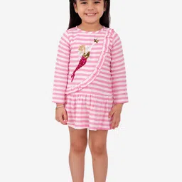 Fairies Forever Girls Pink & White Striped A-Line Dress with Sequins-image-9