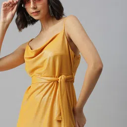 SHOWOFF Yellow Scuba A-Line Dress-picture-11