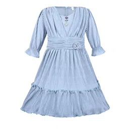 Wish Karo Girls Self Design Bell Sleeves Silk Fit & Flare Dress-picture-15