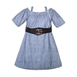 Wish Karo Girls Shoulder Straps Cold Shoulder Sleeves Satin Fit & Flare Dress-image-38