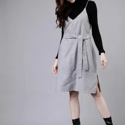 Tokyo Talkies Women Grey Solid A-Line Dress-picture-26
