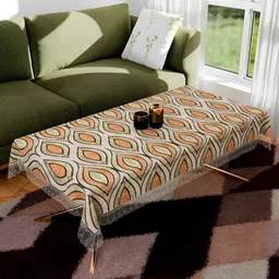 Kuber Industries Green & Orange Colored Zig-Zag Gripper 4-Seater Table Cover-39