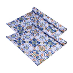 Kuber Industries Blue & Orange 2 Pieces Floral Printed Cabinet Shelf Liner-12
