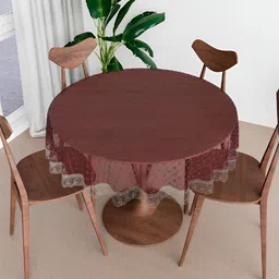 Kuber Industries Brown Star Design Printed Round 4-Seater Table Cover-23